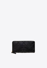 Tory Burch Fleming Quilted Leather Zip-Around Wallet Black 140344 0-001