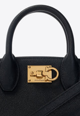 Salvatore Ferragamo Studio Box Leather Shoulder Bag  211424 THE STUDIO 750036-NERO