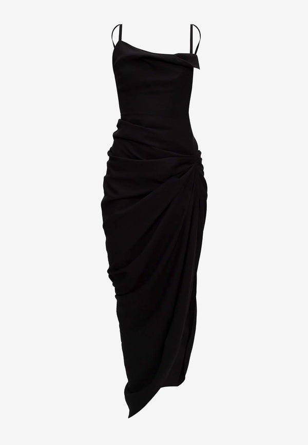 Jacquemus Saudade Asymmetric Maxi Dress 211DR01-211 102990-BLACK Black
