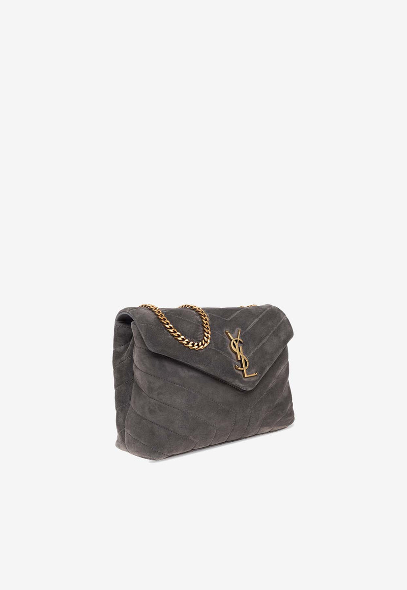 Saint Laurent Small Loulou Shoulder Bag in Quilted Suede 494699 1U867-1112 Gray