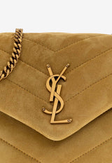 Saint Laurent Small Loulou Shoulder Bag in Quilted Suede 494699 1U867-7314 Olive