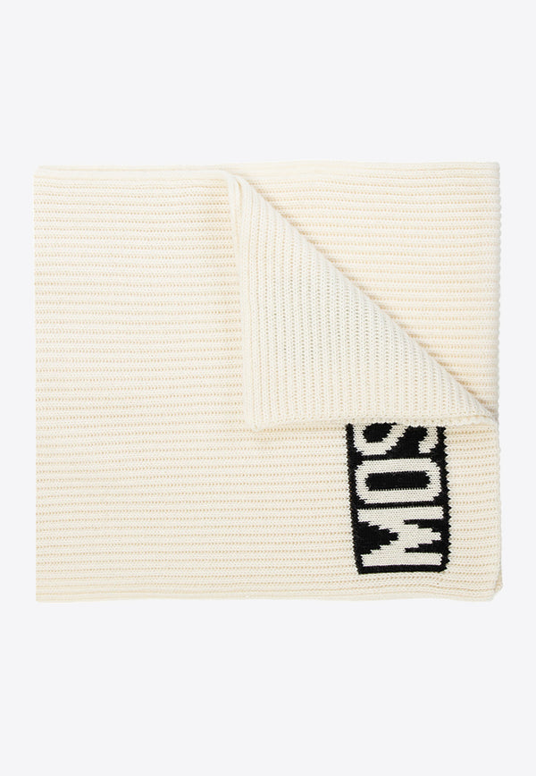 Moschino Ribbed Knit Scarf in Wool Blend Cream 50184 M5541-002