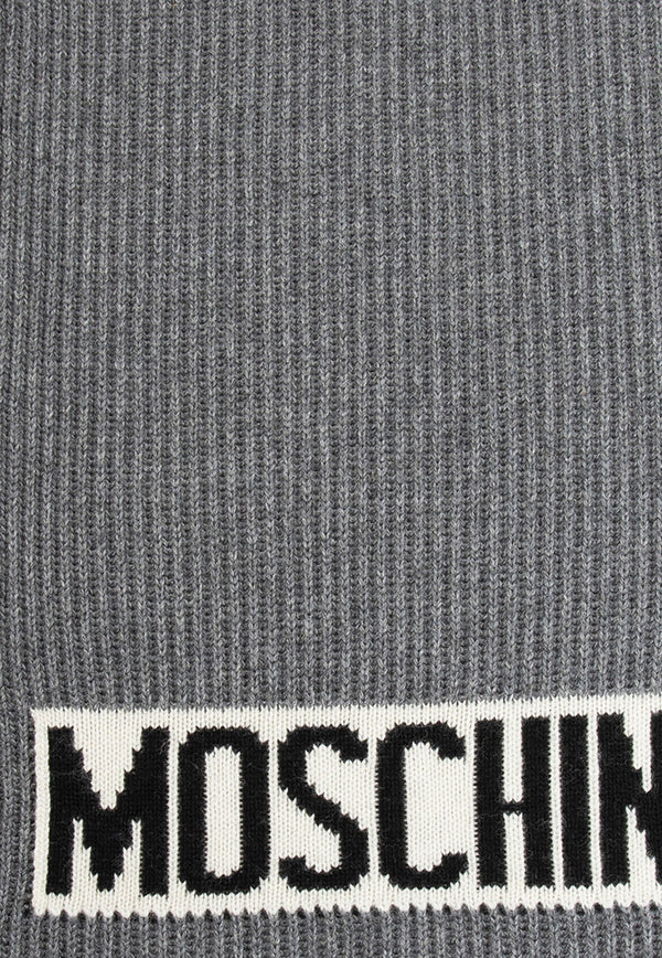 Moschino Logo Intarsia Rib Knit Scarf  Gray 50184 M5541-015