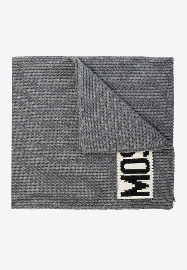 Moschino Logo Intarsia Rib Knit Scarf  Gray 50184 M5541-015