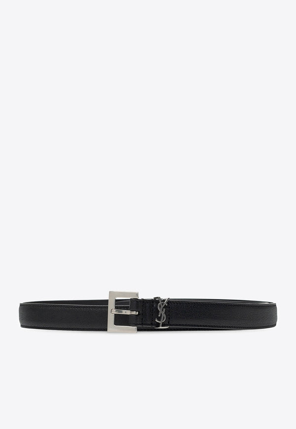 Saint Laurent Cassandre Thin Leather Belt Black 105