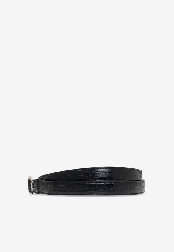 Saint Laurent Logo Leather Belt 612616 DZE0E-1000 Black