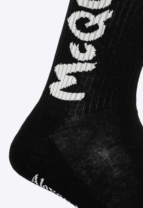 Alexander McQueen Graffiti Logo Ribbed Socks Black 660273 4D33Q-1078