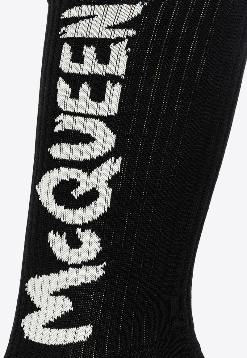 Alexander McQueen Graffiti Logo Ribbed Socks Black 660273 4D33Q-1078