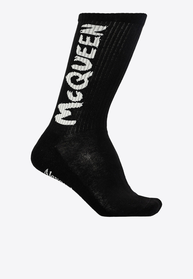 Alexander McQueen Graffiti Logo Ribbed Socks Black 660273 4D33Q-1078