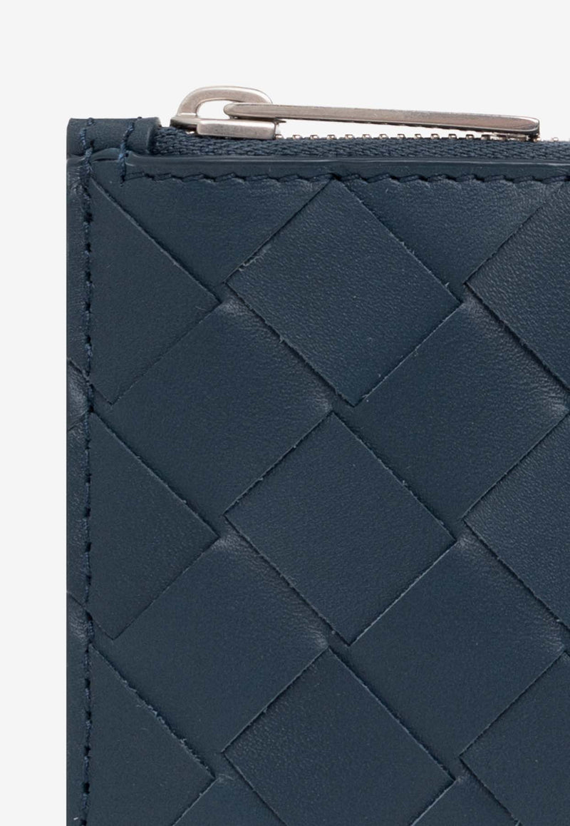 Bottega Veneta Intrecciato Calf Leather Zip Cardholder Deep Blue 679802 VCPQ3-3121