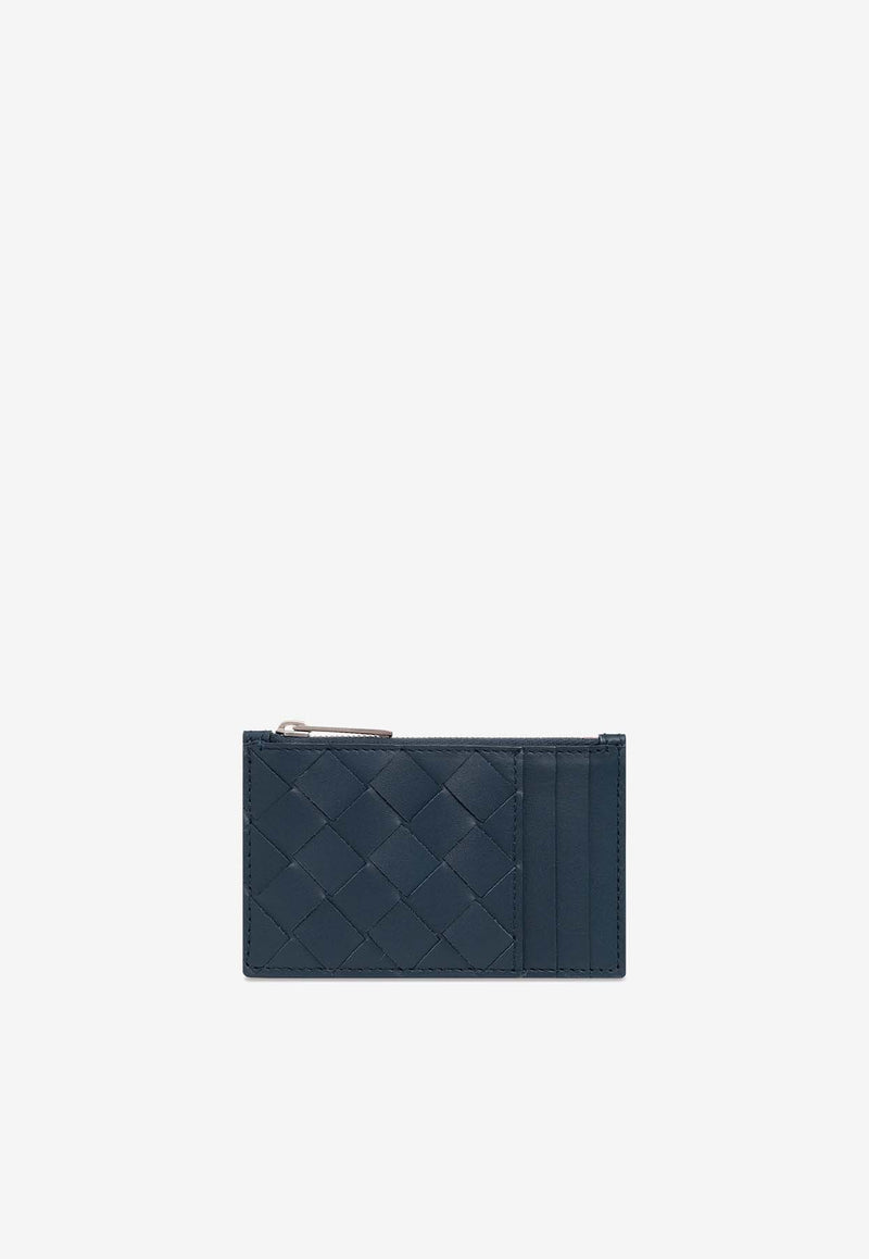 Bottega Veneta Intrecciato Calf Leather Zip Cardholder Deep Blue 679802 VCPQ3-3121