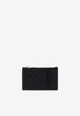 Bottega Veneta Intrecciato Calf Leather Zip Cardholder Black 679802 VCPQ3-8803