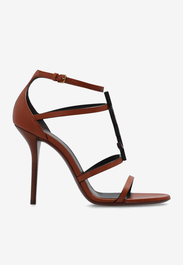 Saint Laurent Cassandra 100 Strappy Sandals in Calf Leather Brown 689442 AAAM4-7660