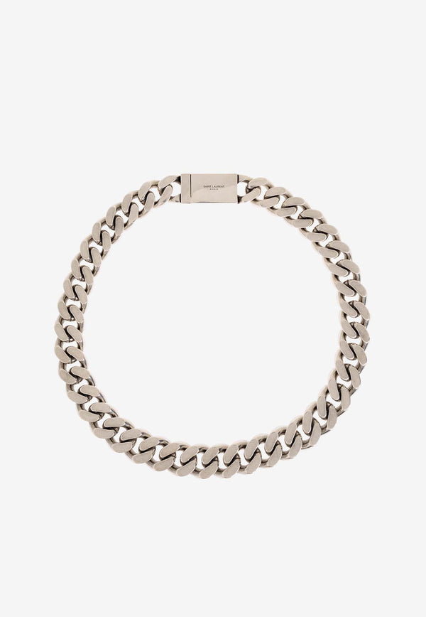 Saint Laurent Logo Curb Chain-Link Necklace Silver 691326 Y1500-8142