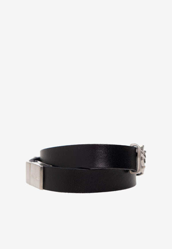 Saint Laurent Opyum Double-Wrap Leather Bracelet Black 708795 0IH0E-1000