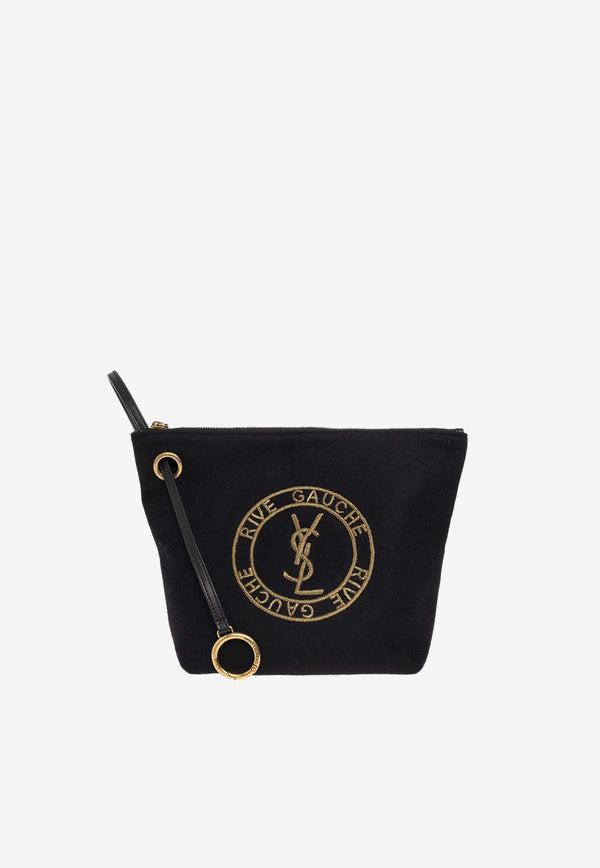 Saint Laurent Rive Gauche Logo-Embroidered Pouch Bag Black 710435 BWTPW-1055