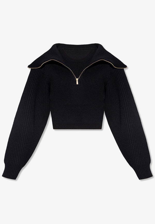 Jacquemus Risoul Zip-Up Cropped Sweater Black 213KN501 2086-990