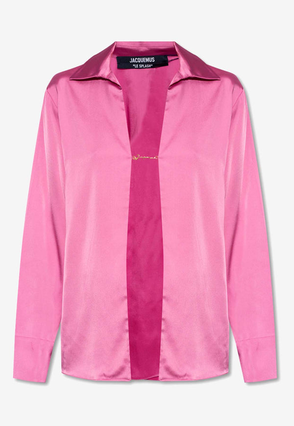 Jacquemus The Notte Logo-Charm Satin Shirt Pink 213SH103 1000-430