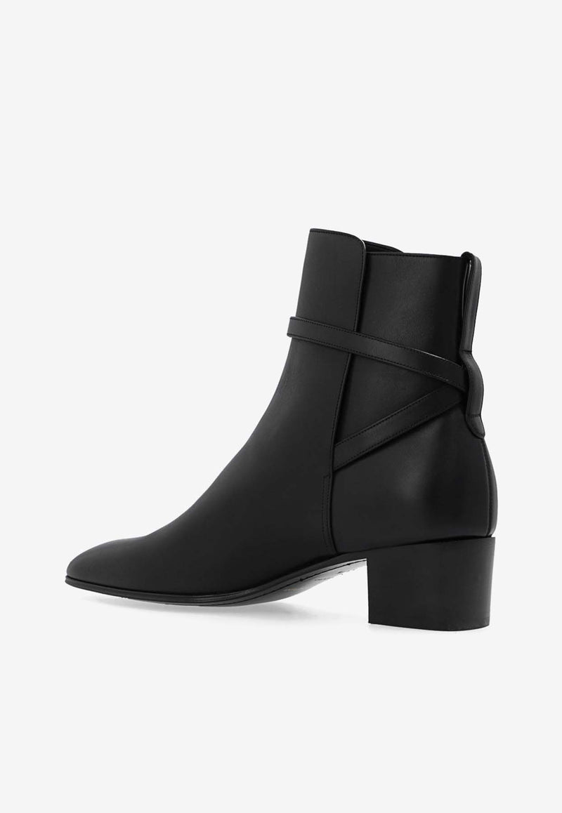 Saint Laurent Terry 50 Leather Ankle Boots Black 717452 1YL00-1000