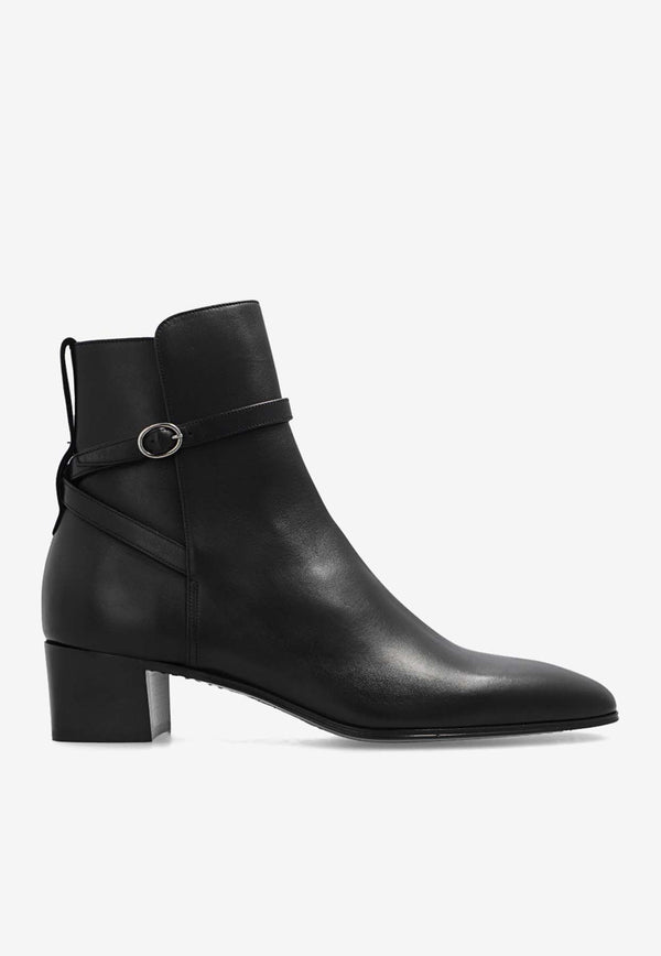 Saint Laurent Terry 50 Leather Ankle Boots Black 717452 1YL00-1000