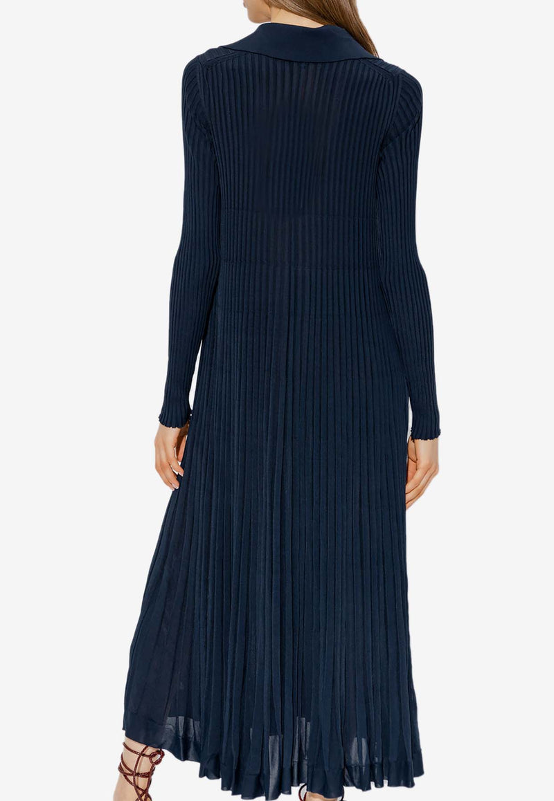 Bottega Veneta Pleated Midi Shirt Dress Starry Night 729546 V2MT0-4038