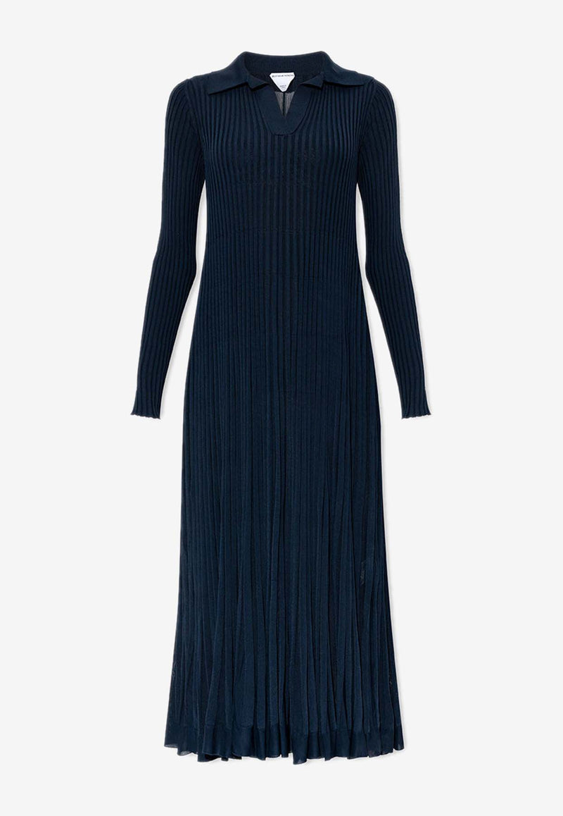 Bottega Veneta Pleated Midi Shirt Dress Starry Night 729546 V2MT0-4038