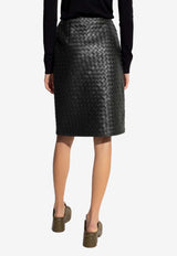 Bottega Veneta Knee-Length Skirt in Intrecciato Leather Dark Green 729819 V2JG0-3350