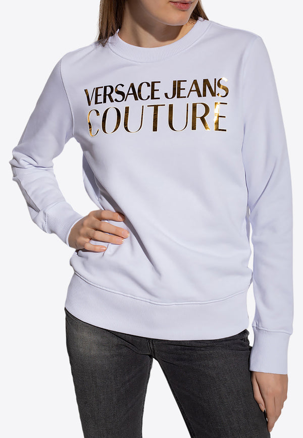 Versace Jeans Metallic Logo Print Crewneck Sweatshirt White 72HAIG01 CF01G-G03