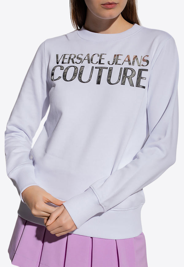 Versace Jeans Metallic Logo Print Crewneck Sweatshirt White 72HAIG01 CF01G-S03