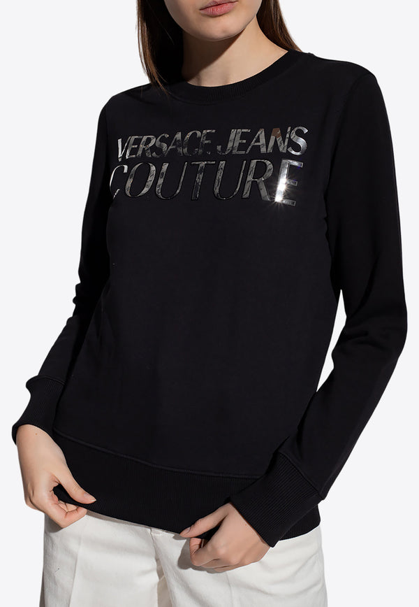 Versace Jeans Metallic Logo Print Crewneck Sweatshirt Black 72HAIG01 CF01G-S89