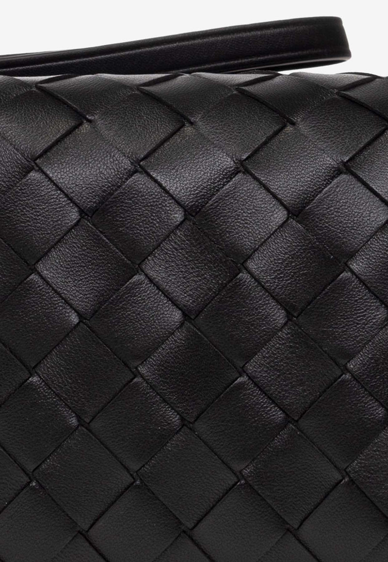 Bottega Veneta Intrecciato Leather Pouch Bag Black 730198 VCPP3-8425