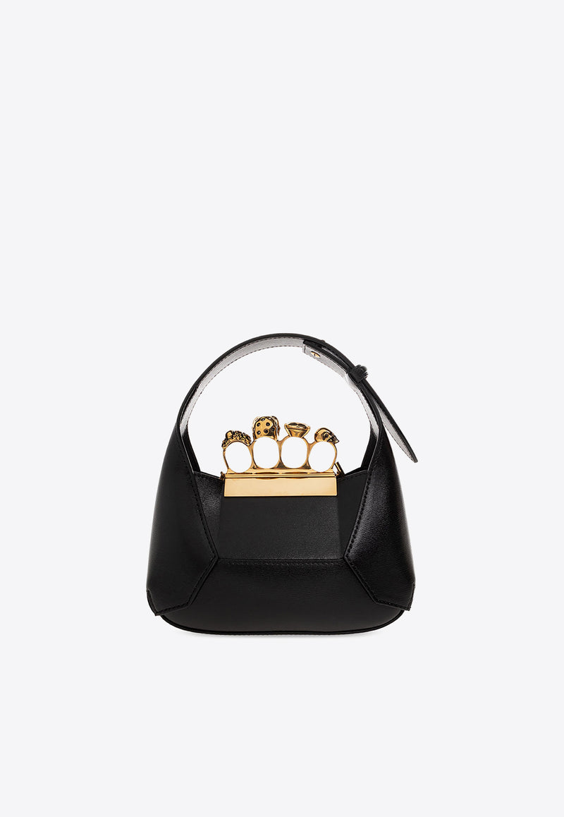 Alexander McQueen The Mini Jeweled Hobo Bag in Calf Leather Black 731136 DYTAA-1000