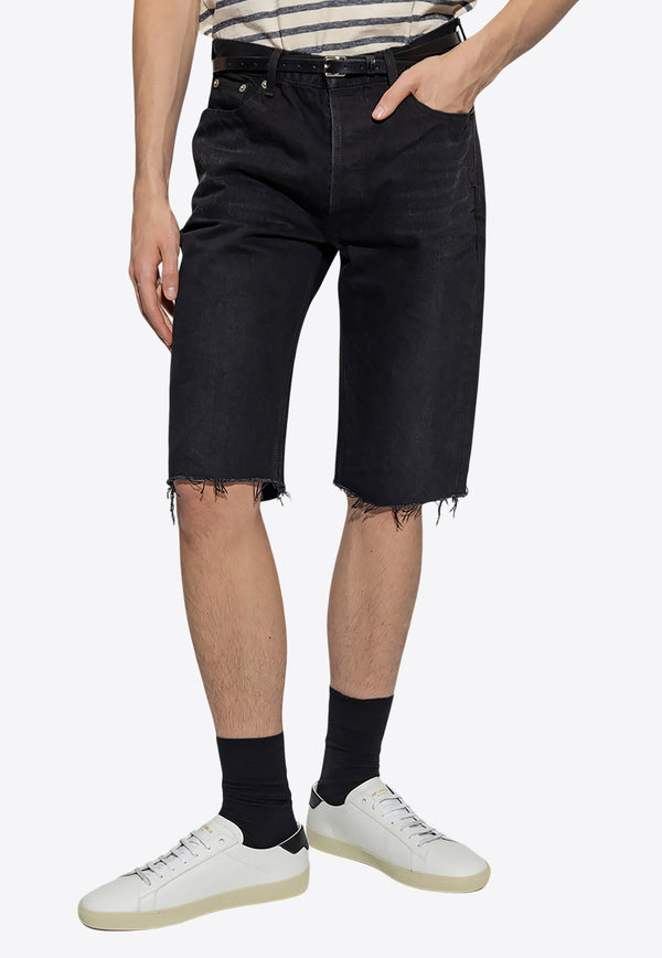 Saint Laurent Frayed Denim Shorts Black 731551 Y954S-1049