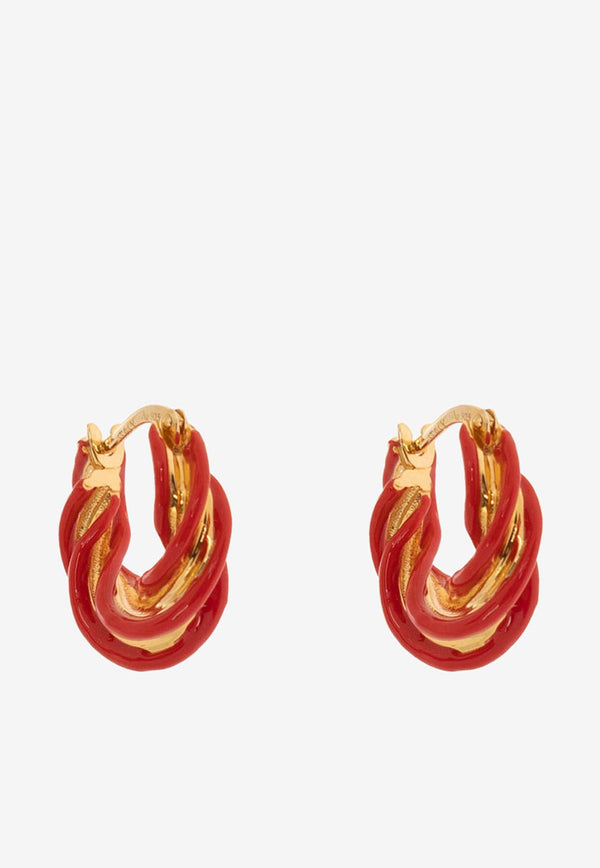 Bottega Veneta Pillar Twisted Enameled Hoop Earrings Chili 731898 VAHU4-8822