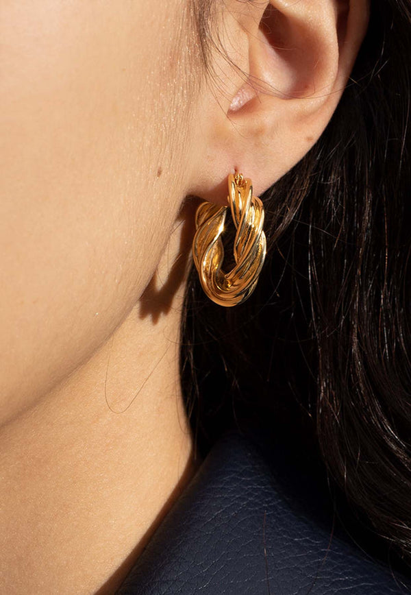 Bottega Veneta Pillar Twisted Hoop Earrings Gold 731970 VAHU0-8120