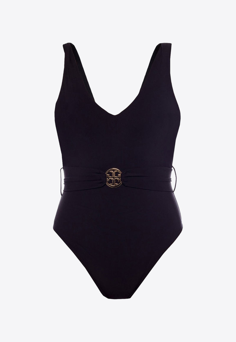 Tory Burch Miller Plunge One-Piece Swimsuit Black 73220 0-001