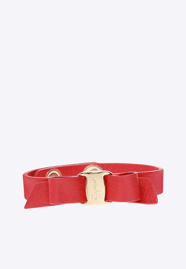 Salvatore Ferragamo Vara Bow Leather Bracelet Red 762500 BR VARA 1GIR 670550-BR PEL ROSSA ORO CHIA