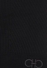 Salvatore Ferragamo Gancini Embroidered Wool Scarf Black 520058 SR KNITRIBS 750352-NERO