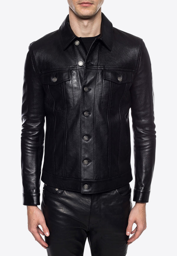 Saint Laurent Pointed Collar Leather Jacket Black 529949 YC2OC-1000