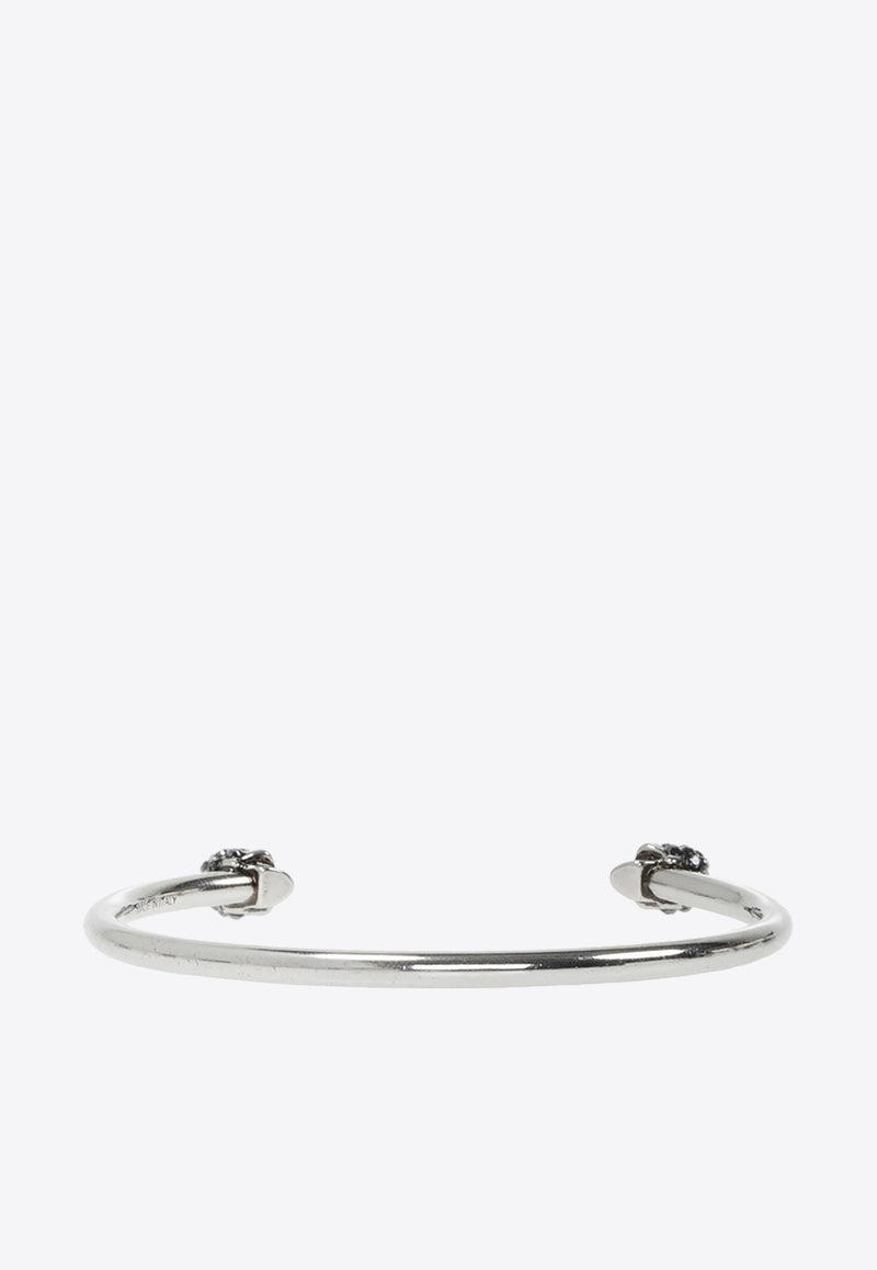 Alexander McQueen Twin Skull Cuff Bracelet Silver 550499 J160Y-1177