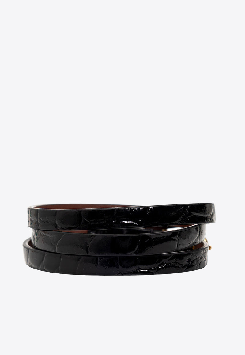 Alexander McQueen Croc-Embossed Leather Wrap Charm Bracelet Black 551156 1JM11-1001