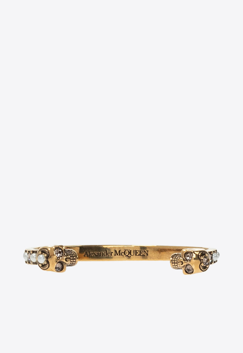 Alexander McQueen Twin Skull Crystal Cuff Bracelet Gold 553653 J160T-7124