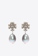 Tory Burch Kira Crystal Paved Pearl Drop Earrings Silver 60525 0-056