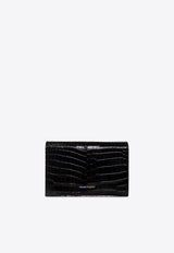 Alexander McQueen Small Skull Croc-Embossed Leather Crossbody Bag Black 613088 1HB0G-1001