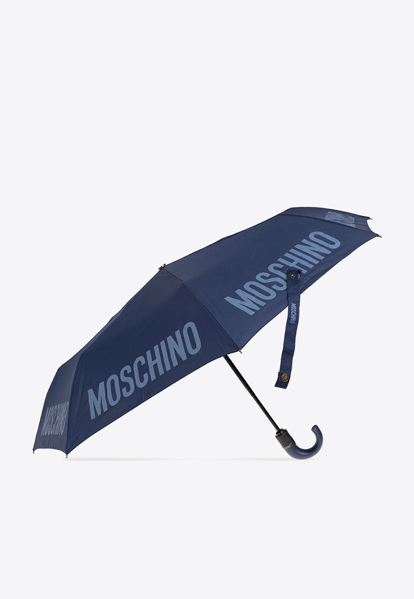 Moschino Logo Print Folding Umbrella Navy 8064 OPENCLOSEF-BLUE