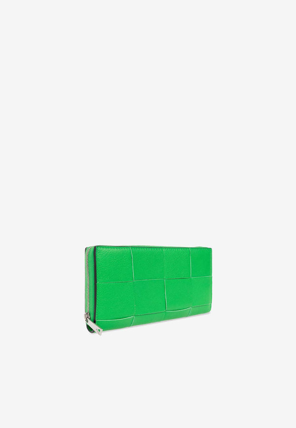 Bottega Veneta Cassette Zip-Around Intreccio Leather Wallet Parakeet 649607 V1Q73-3819