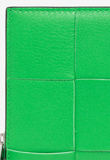 Bottega Veneta Cassette Zip-Around Intreccio Leather Wallet Parakeet 649607 V1Q73-3819