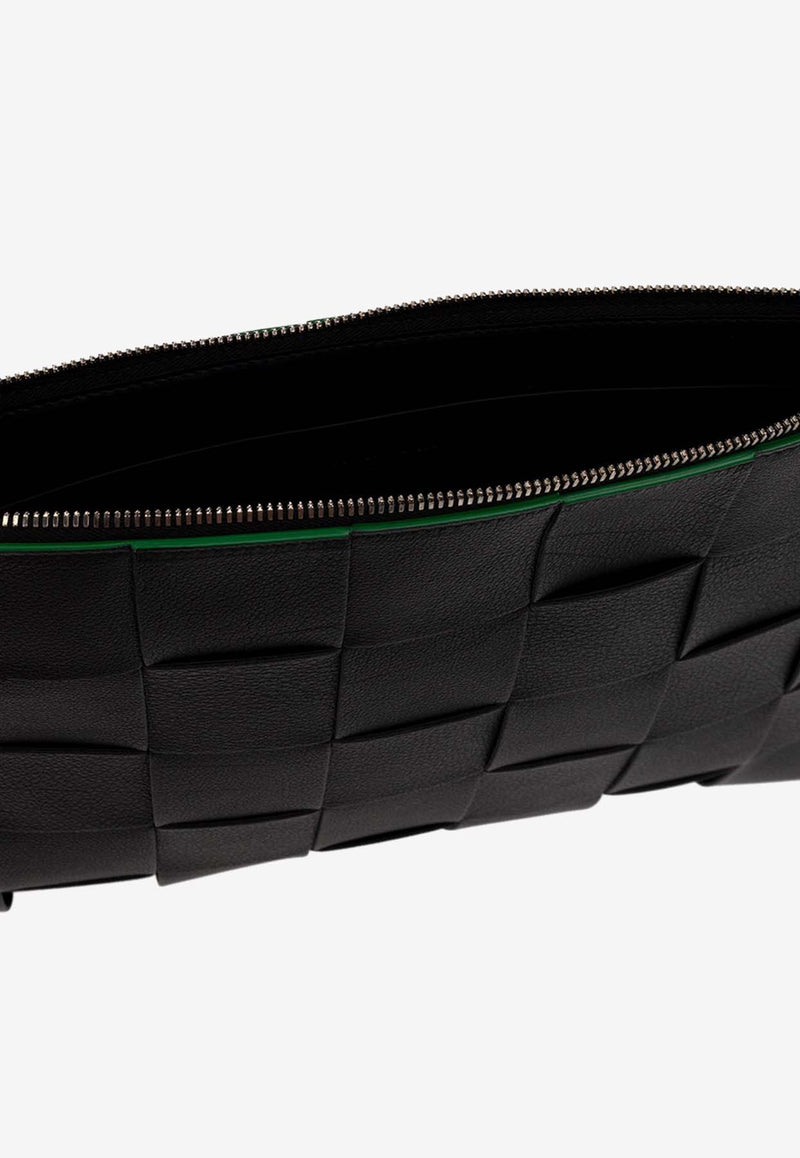 Bottega Veneta Large Intrecciato Leather Pouch Bag Black 649616 V1Q74-1045