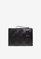 Bottega Veneta Large Cassette Pouch Bag in Intrecciato Leather Black 649616 VBWD3-8803