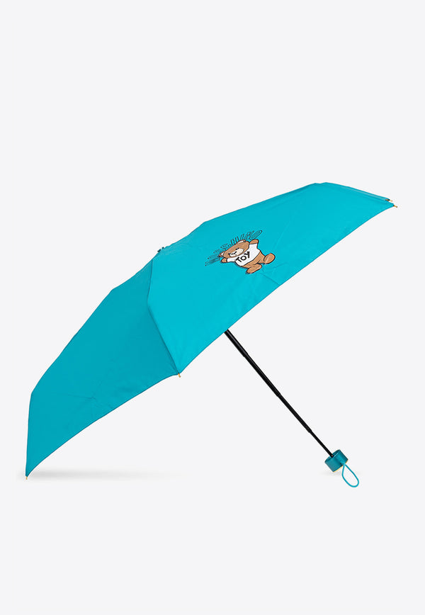 Moschino Logo Folding Umbrella 8351 SUPERMINIT-PEACOCK Blue